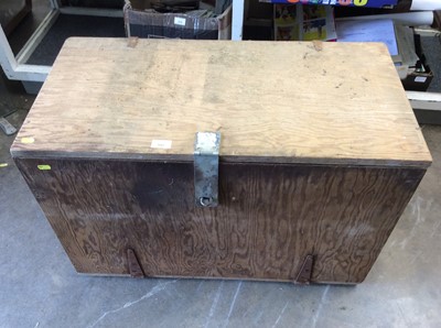 Lot 592 - Large wooden tool chest containing old hand tools, saws etc