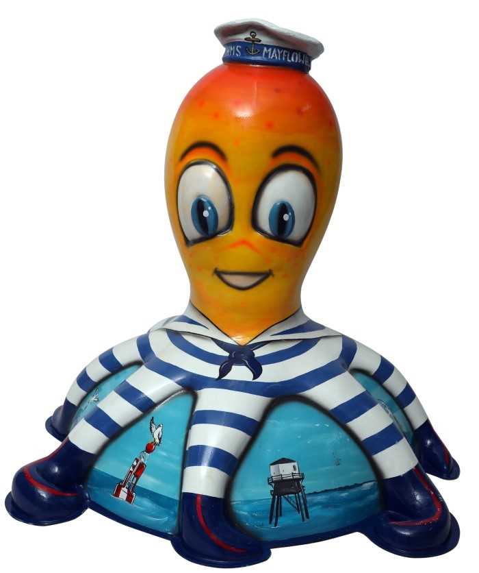 Lot 29 - Sailor Buoy by Mik Richardson – Happy orange character in striped sailor suit with hat on base depicting seaside scenes