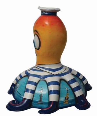 Lot 29 - Sailor Buoy by Mik Richardson – Happy orange character in striped sailor suit with hat on base depicting seaside scenes