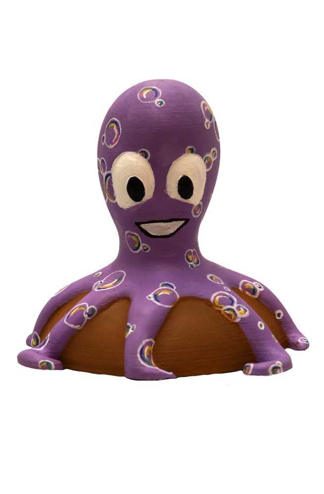 Lot 13 - Bubs by Alana Fensom – The smallest octopus, with body in light purple covered in bubbles, on stone base