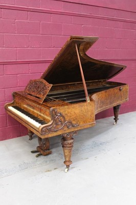 Lot 1496 - Highly decorative Victorian figured walnut cased boudoir grand piano by Collard & Collard