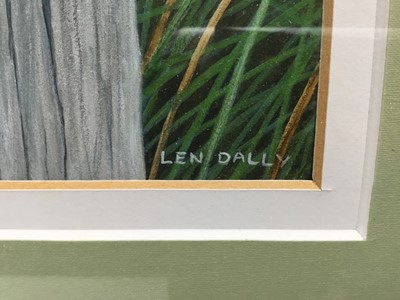 Lot 71 - Len Dally acrylic on paper - sparrow on a post