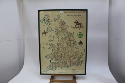 Lot 1005 - Hunting trophy in the form of a silver plated fox, mounted fox pad and Fox Hunt framed map