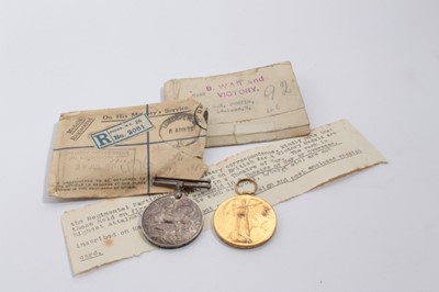 Lot 711 - First World War pair comprising War and Victory medals named to 5928 PTE. S. R. Purvis. 14 - Lond. R. Together with part of packet of issue.