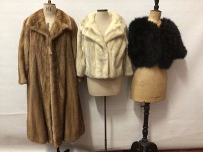 Lot 2113 - Vintage furs including mink coat retailed by J. Galistinos Co., blonde mink cropped jacket, Ann Green black feather bolero and various fur stoles with heads