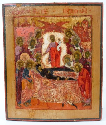 Lot 858 - Icon of the Dormition of The Virgin 18th Century Russian polychrome painted icon