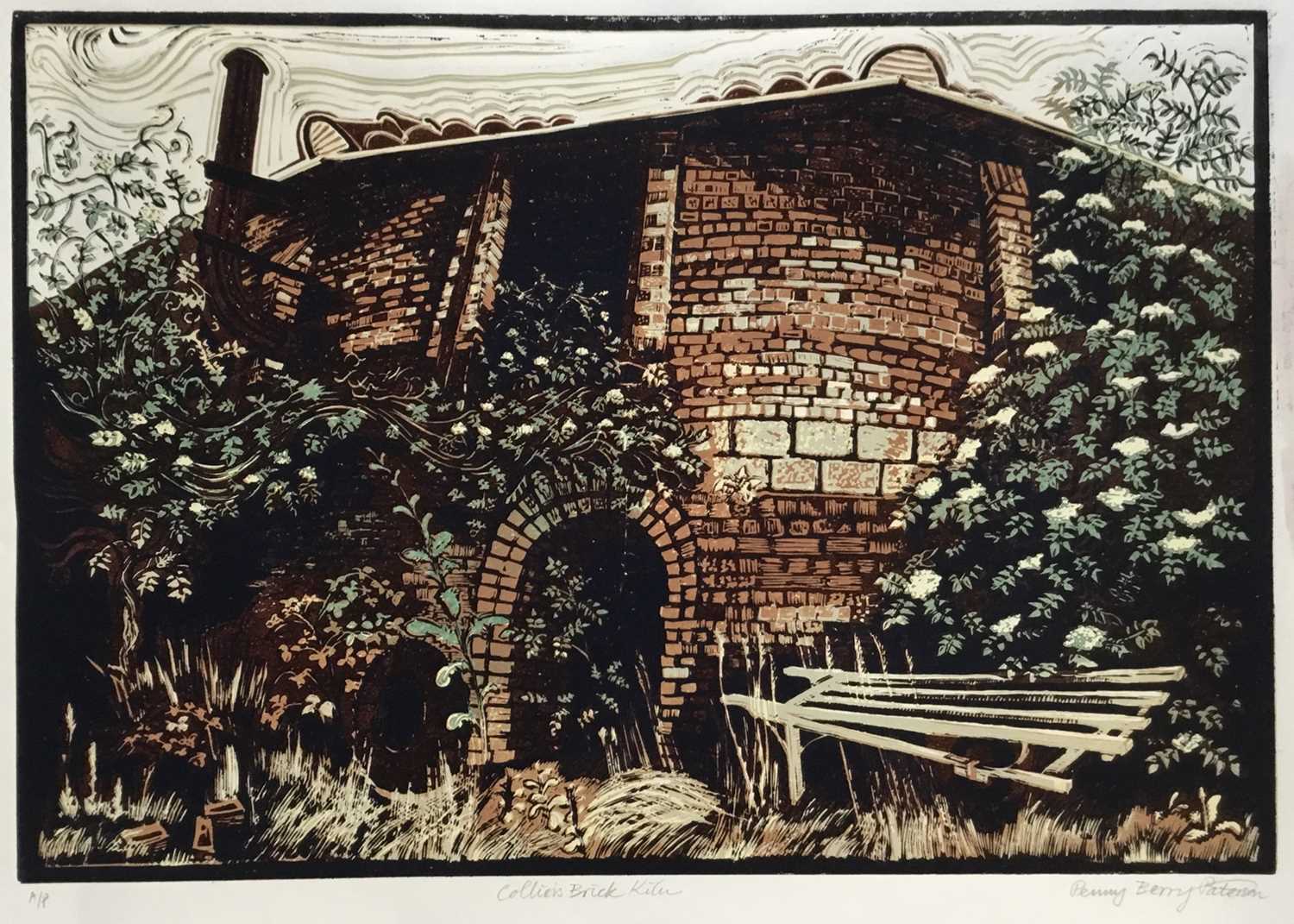 Lot 164 - Penny Berry Paterson (1941-2021) colour linocut print, Colliers brick kiln, signed and numbered A/P, 40 x 58cm
