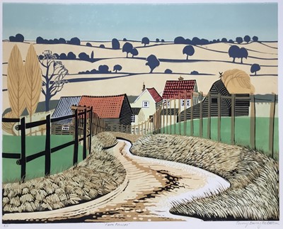Lot 165 - Penny Berry Paterson (1941-2021) colour linocut print, Farm Fences, signed and numbered A/P