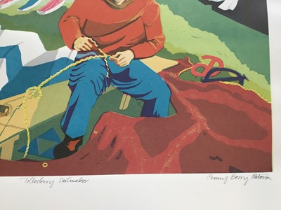 Lot 166 - Penny Berry Paterson (1941-2021) colour linocut print, Tollesbury Sailmaker, signed and numbered 20/20, 42 x 57cm