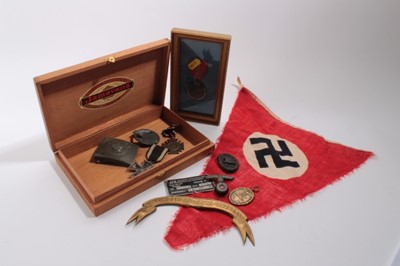 Lot 723 - Group of First World War Imperial German and Second World War Nazi German badges to include Wehrmacht belt buckle, Heinkel H.E. 111 plaque and Picklehaube badge