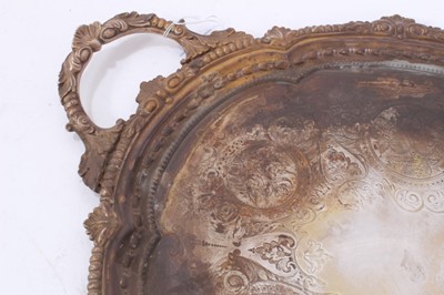 Lot 320 - Large Victorian silver tray of shaped oval form, with stylised shell and gadrooned border