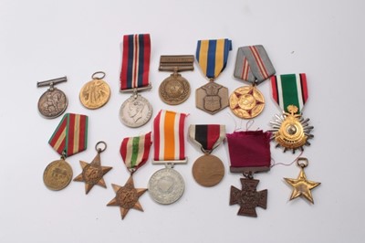 Lot 724 - First World War War medal named to 49340 PTE. H. P. Allaker. Midd.x R., Victory medal named to 2043 PTE. R. Gibbs. Oxf. Yeo., Second World War Italy Star (x2), War medal, together with other foreig...