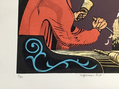 Lot 177 - Penny Berry Paterson (1941-2021) colour linocut print, Neptune's Rib, signed and numbered 8/30, 46 x 35cm
