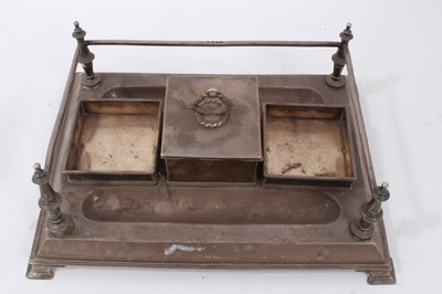 Lot 323 - Victorian silver desk ink stand of rectangular form with a pair of silver mounted cut glass inkwells