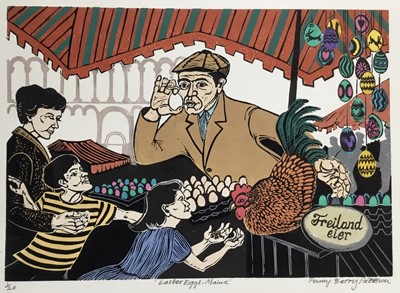 Lot 41 - Penny Berry Paterson (1941-2021) colour linocut print, Easter eggs, Mainz, signed and numbered 1/20, 22 x 32cm