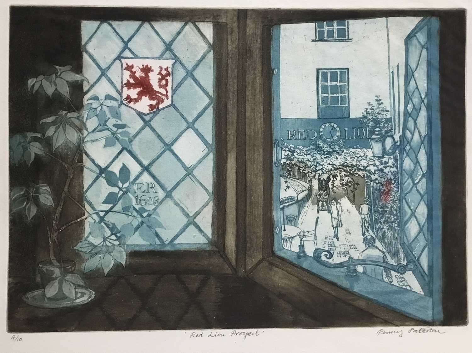 Lot 182 - Penny Berry Paterson (1941-2021) etching and aquatint, Red Lion Prospect,, signed and numbered 4/10, 25 x 35cm