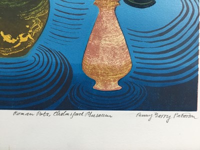 Lot 42 - Penny Berry Paterson (1941-2021) colour linocut, Roman Pots, Chelmsford Museum, signed and numbered 6/30, 33 x 27cm