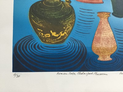 Lot 183 - Penny Berry Paterson (1941-2021) colour linocut, Roman Pots, Chelmsford Museum, signed and numbered 6/30, 33 x 27cm