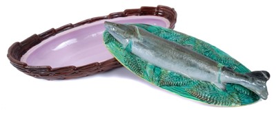 Lot 34 - Victorian George Jones majolica Trout dish and cover