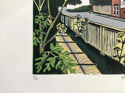 Lot 185 - Penny Berry Paterson (1941-2021) colour linocut print, Springfield Mill, Chelmsford, signed and numbered 5/30, 28 x 41cm