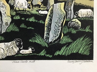 Lot 187 - Penny Berry Paterson (1941-2021) colour linocut print, Stone circle, Mull, signed and numbered H/C, 28 x 34cm