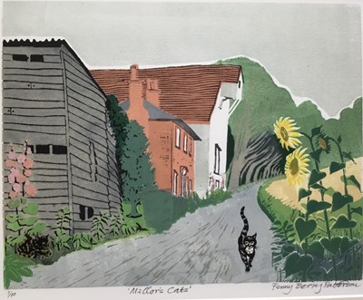 Lot 196 - Penny Berry Paterson (1941-2021) colour linocut print, Miller's Cats, signed and numbered 7/10, 24 x 30cm