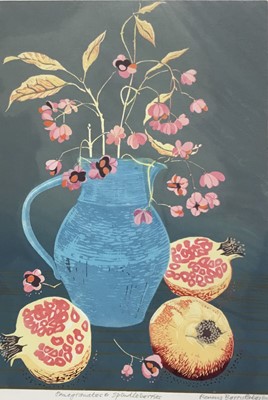 Lot 199 - Penny Berry Paterson (1941-2021) colour linocut, Pomegranates and Spindleberries, signed and numbered 3/18, 45 x 24cm