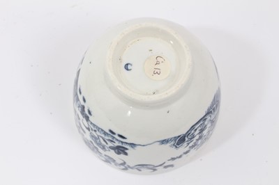 Lot 26 - Caughley sucrier and domed cover with flower finial, circa 1785, printed in blue with the Fence pattern, 12.5cm high