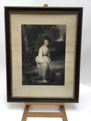 Lot 32 - After Joshua Reynolds, 19th century mezzotint by Samuel Cousins, Lady Anne Fitzpatrick together with another of a Jewish scene by I B Yentl