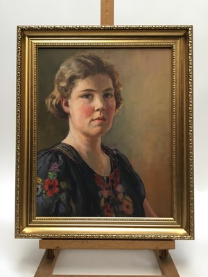 Lot 48 - Max Hoffler (1892-1963) oil in board portrait of a young lady