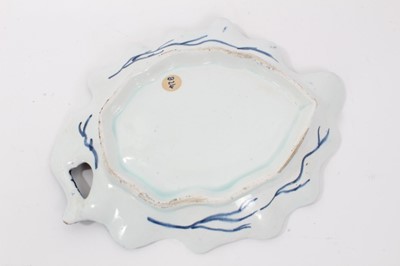 Lot 28 - Bow blue and white leaf-shaped dish, circa 1760, 21cm across