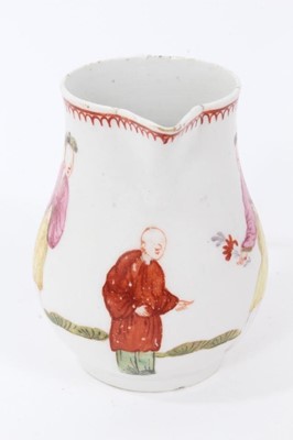 Lot 29 - Bow sparrow beak milk jug, circa 1760-65, painted in polychrome enamels with figures in the Chinese style, 7.5cm high