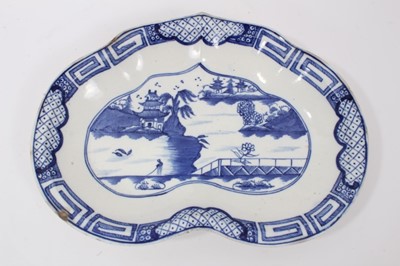 Lot 236 - Caughley kidney shaped dish, circa 1785, decorated in blue and white with the Weir pattern, 27.5cm wide