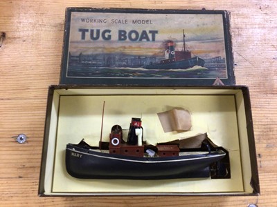 Lot 2437 - Model steam engine, boxed, tug boat and toy soldiers