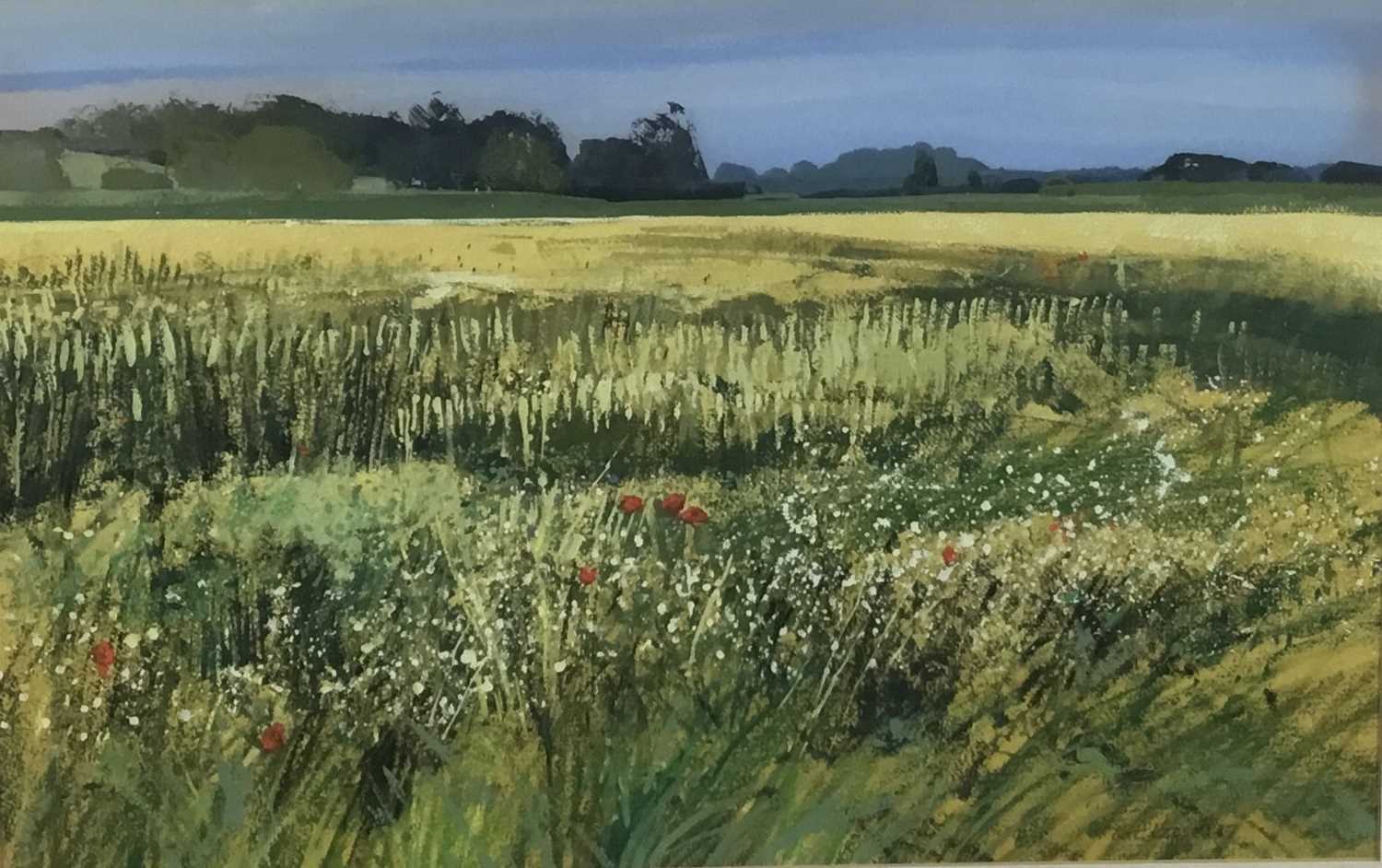 Lot 17 - Kit Leese ( contemporary) gouache, Cornfield Withermarsh Green, signed