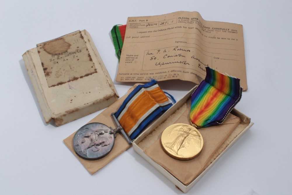 Lot 751 - First World War pair comprising War and Victory named to 2/Lieut. E. A. Roberts R.A.F. Together with box of issue