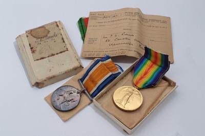 Lot 751 - First World War pair comprising War and Victory named to 2/Lieut. E. A. Roberts R.A.F. Together with box of issue