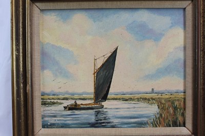 Lot 1120 - Roger Bedingfield, pair of mid 20th century oils on board - The Tide Mill at Woodbridge and The Wherry Albion