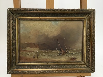 Lot 192 - Henry L. Bright (19th century) oil on board, coastal view with sailing vessels
