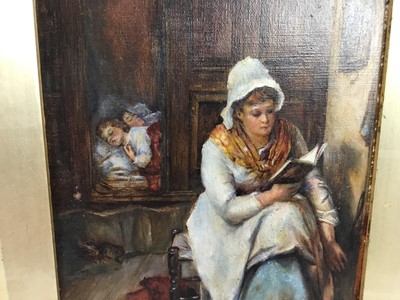 Lot 117 - After Thomas Faed (1826-1900) oil on board - "When the children are Asleep", inscribed, 29cm x 19cm, in gilt frame