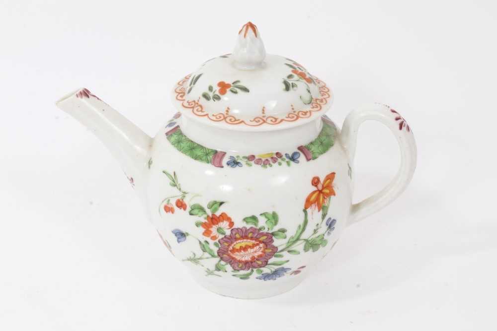 Lot 47 - Rare Plymouth teapot, circa 1768-70, of small size, polychrome painted with flowers, with Bristol cover, 15.5cm from spout to handle
