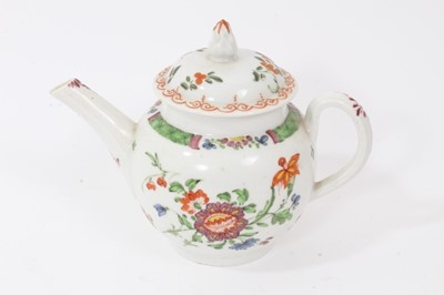 Lot 47 - Rare Plymouth teapot, circa 1768-70, of small size, polychrome painted with flowers, with Bristol cover, 15.5cm from spout to handle