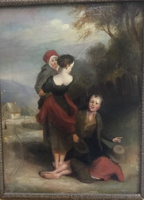 Lot 29 - 19th century English School, figures in a landscape, together with a watercolour portrait