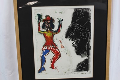 Lot 1259 - John Kiki (b. 1943) monoprint 'Red Dancer' signed and inscribed