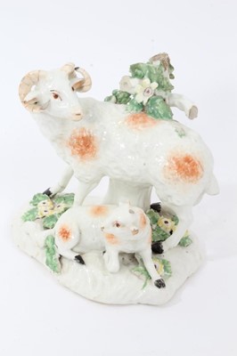 Lot 231 - Derby group of a sheep and a lamb, circa 1760, decorated in enamels, 13cm high
