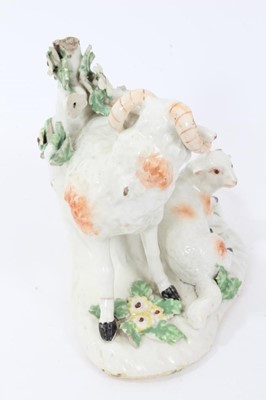 Lot 67 - Derby group of a sheep and a lamb, circa 1760, decorated in enamels, 13cm high