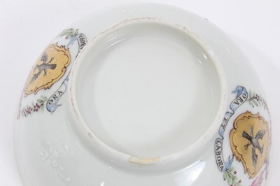 Lot 83 - Chinese famille rose armorial bowl, Qianlong period, the motto 'Ora et labora' below the armorial, 11cm diameter