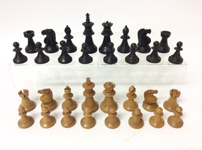 Lot 773 - 19th century boxwood and ebony chess set in mahogany box