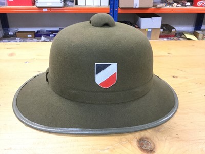 Lot 735 - Group of 5 replica Nazi Officers caps, side caps and helmets to include a replica Afrika Korps helmet (5)