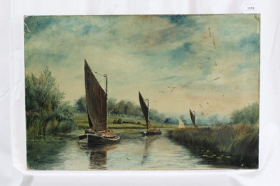 Lot 1119 - Charles Frederick Rump, pair of early 20th century oils on canvas - Wherries sailing on the Norfolk Broads, both signed and dated 1902, unframed, each 41 x 61cm